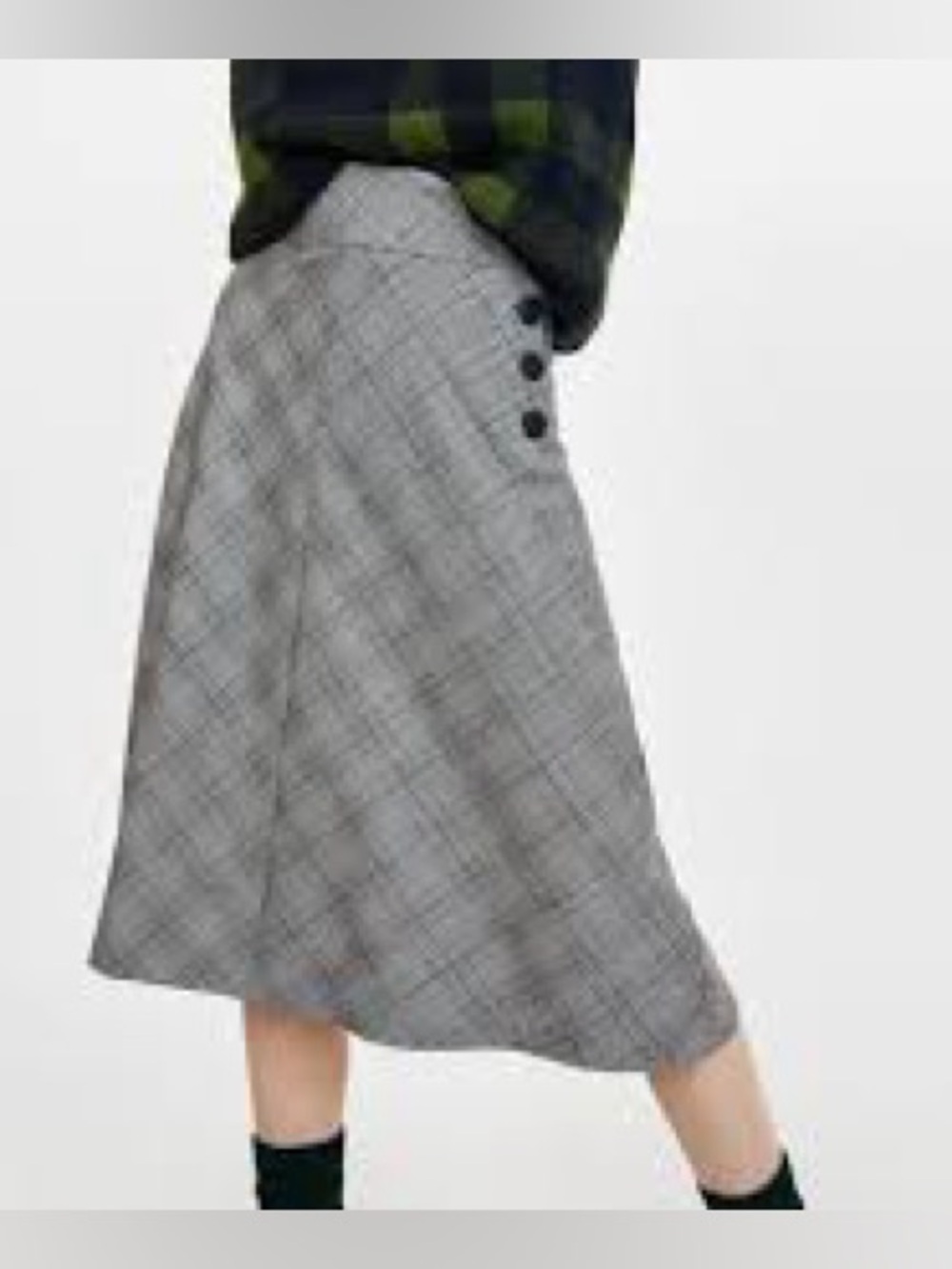 Zara Trafaluc Gray Glen Check Plaid Midi Skirt with Side Buttons. Size S.